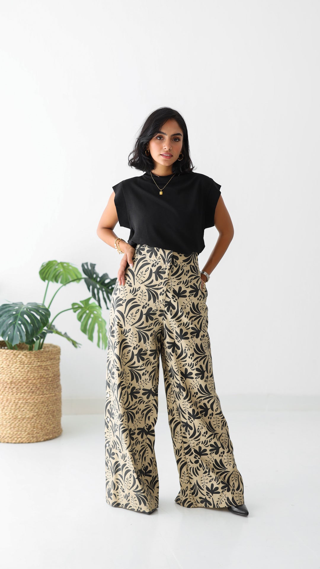 Denium Black Printed Pants