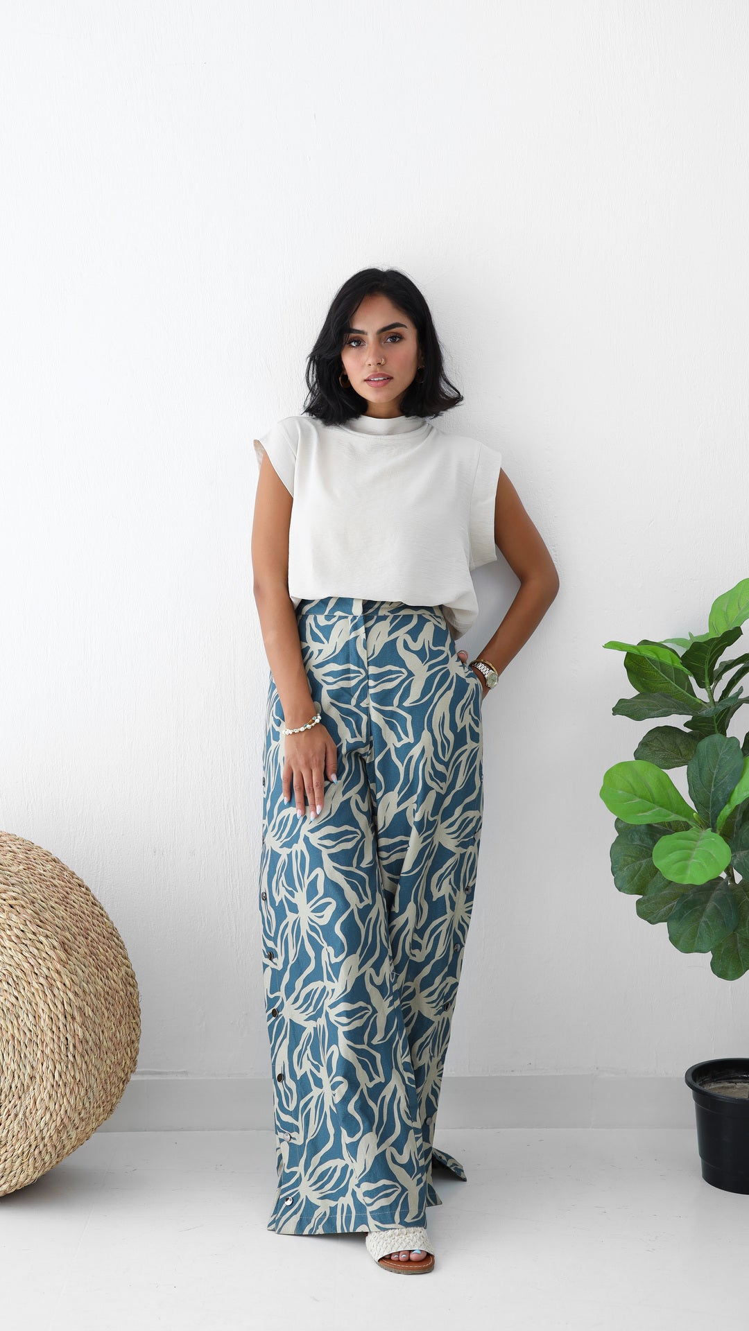 Denium Blue Printed Pants