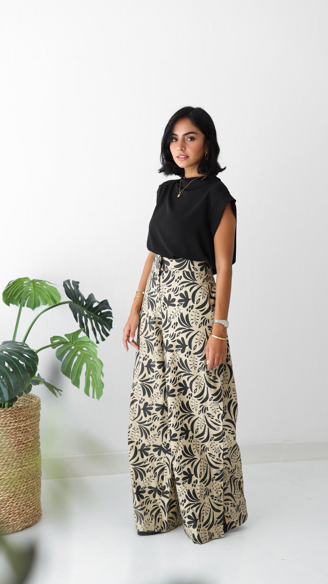 Denium Black Printed Pants