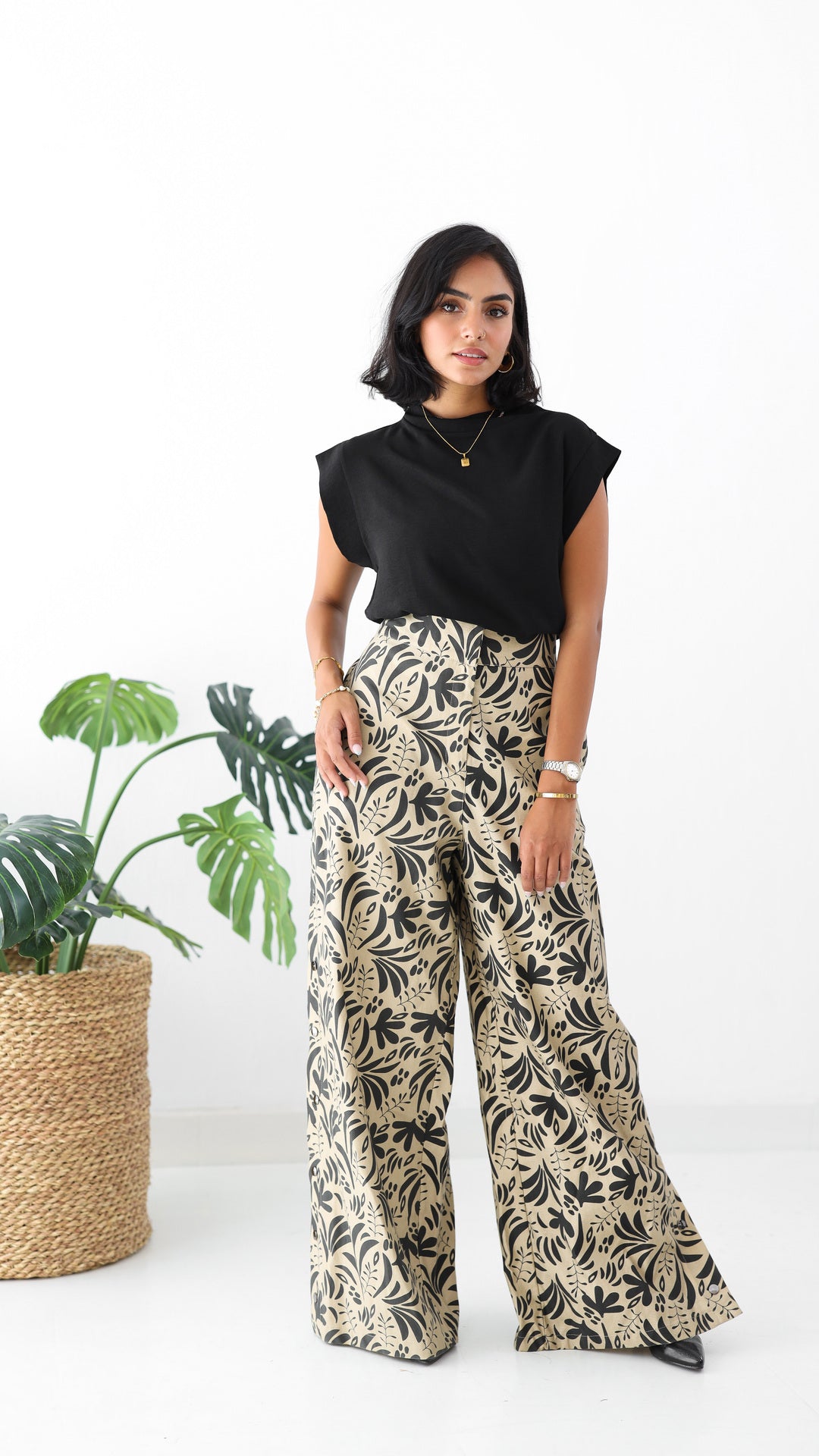 Denium Black Printed Pants