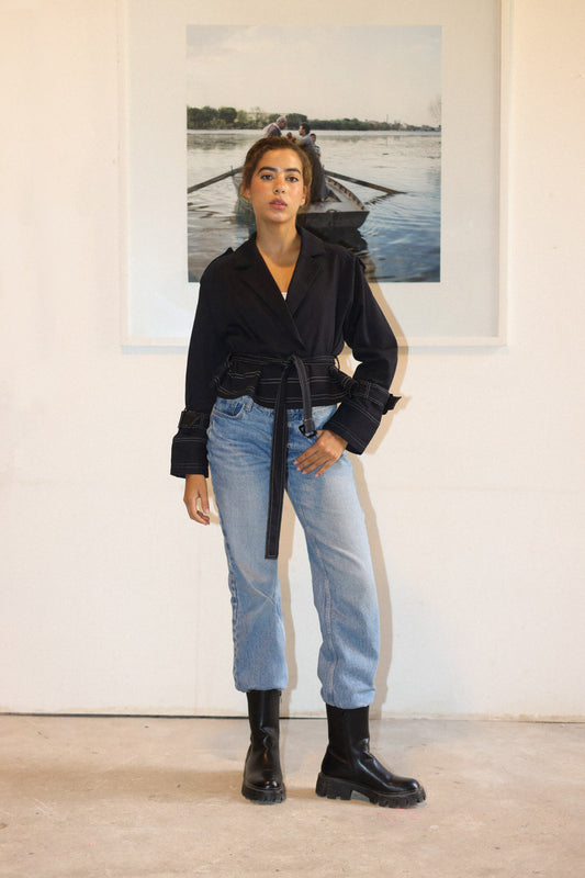 Cropped Trench Coat - Black