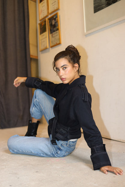 Cropped Trench Coat - Black