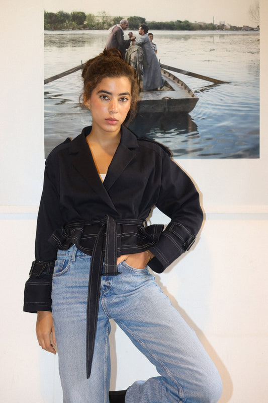 Cropped Trench Coat - Black