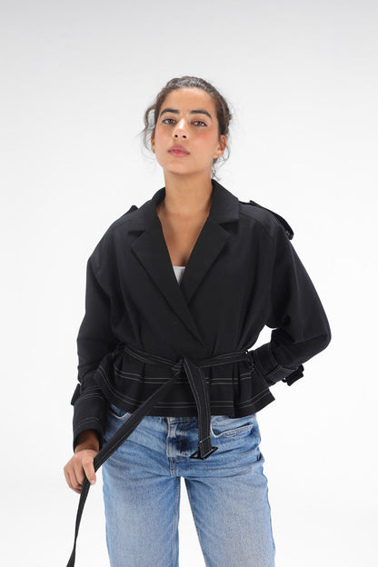 Cropped Trench Coat - Black