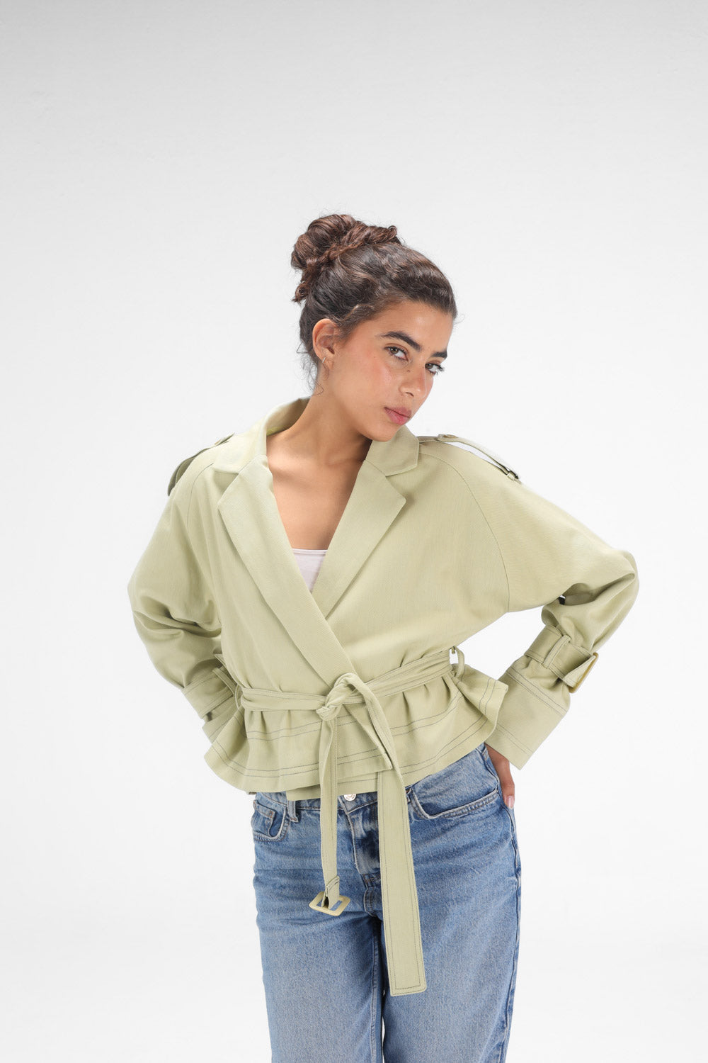Cropped Trench Coat - pistachio