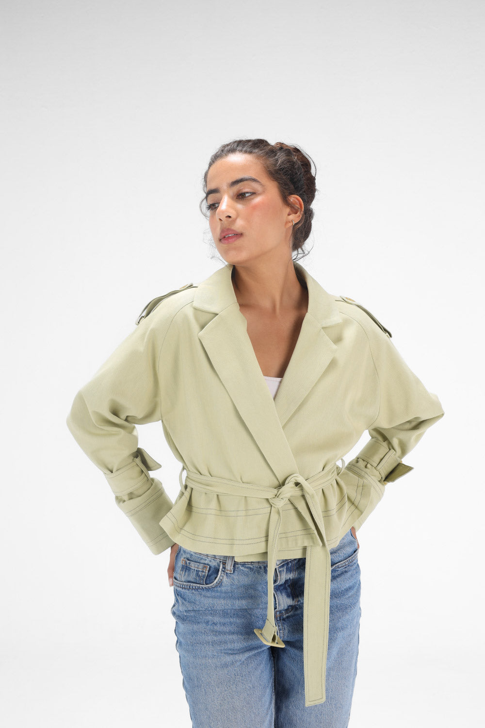 Cropped Trench Coat - pistachio