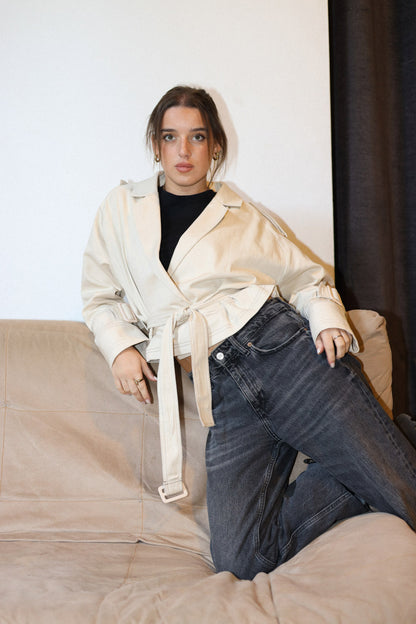 Cropped Trench Coat - Beige