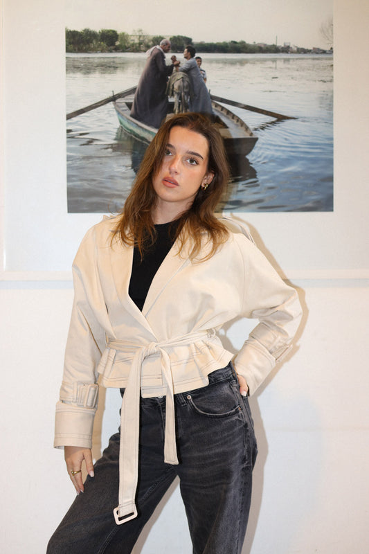 Cropped Trench Coat - Beige
