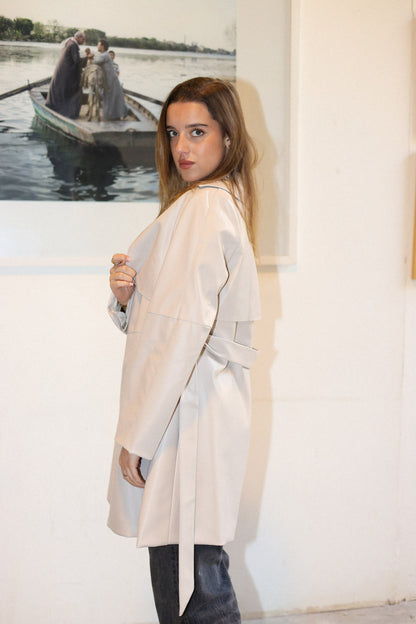 Leather Trench Coat - BEIGE
