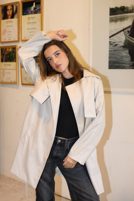 Leather Trench Coat - BEIGE