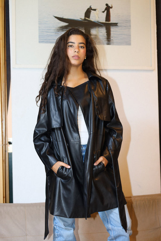 Leather Trench coat - Black