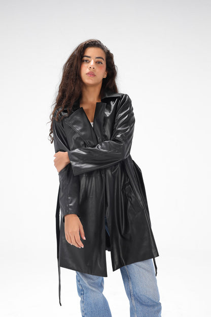 Leather Trench coat - Black