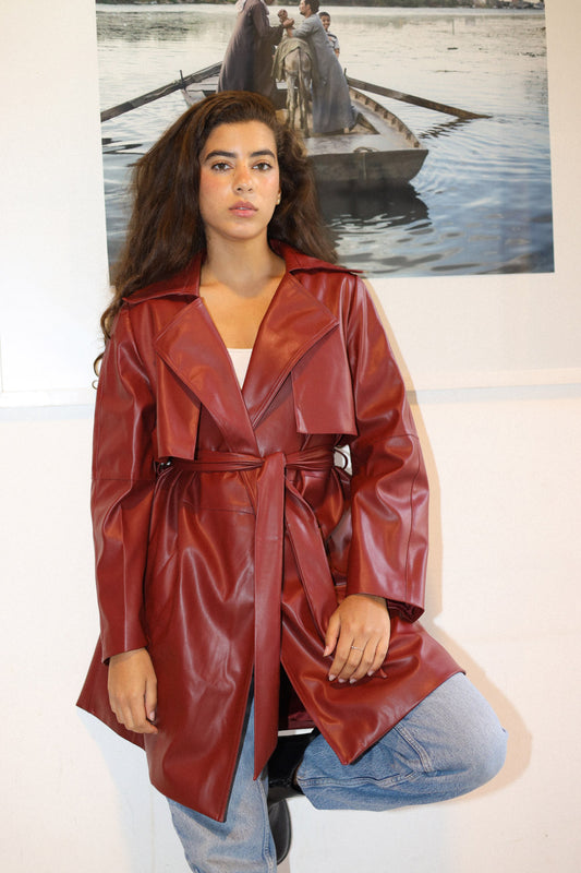 Leather Trench coat - Burgandy