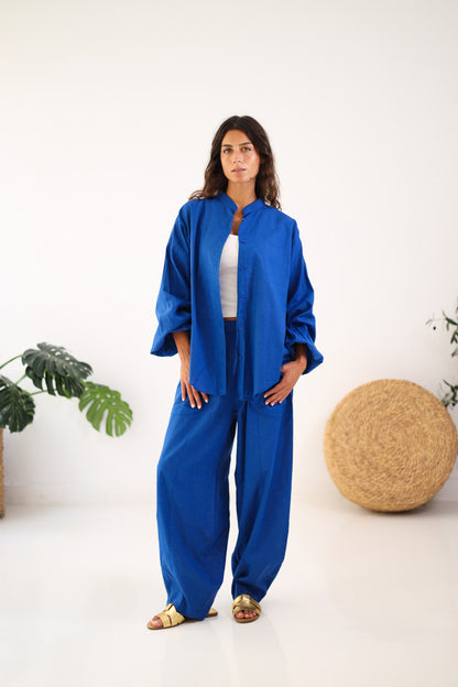 Ballon Sleeves Shirt - Royal Blue