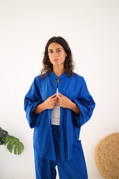 Ballon Sleeves Shirt - Royal Blue