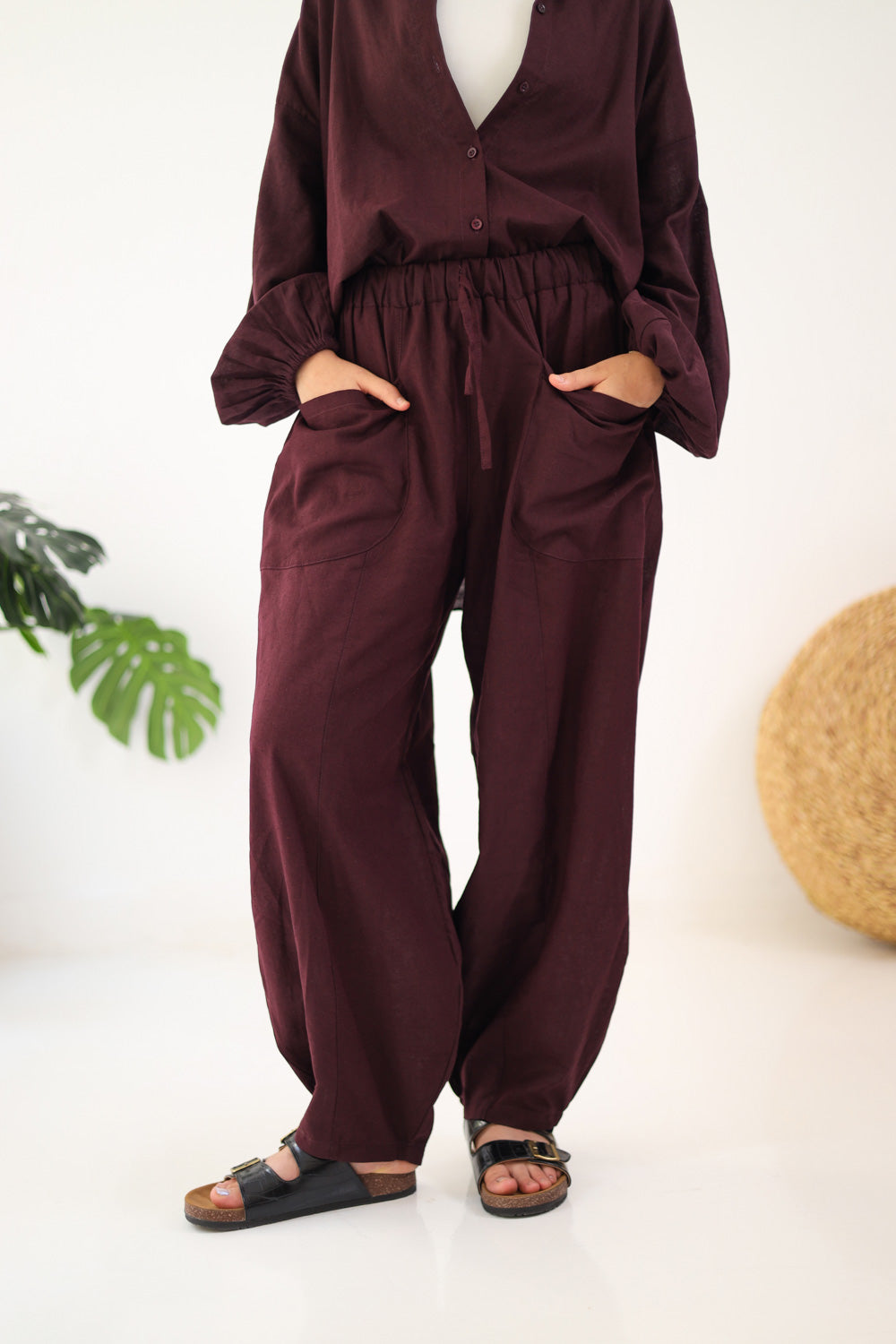 Ballon Pocket Pants - Dark Burgandy