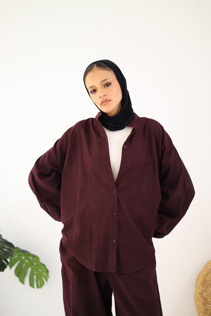 Ballon Sleeves Shirt - Dark Burgandy