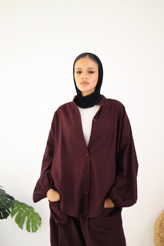 Ballon Sleeves Shirt - Dark Burgandy