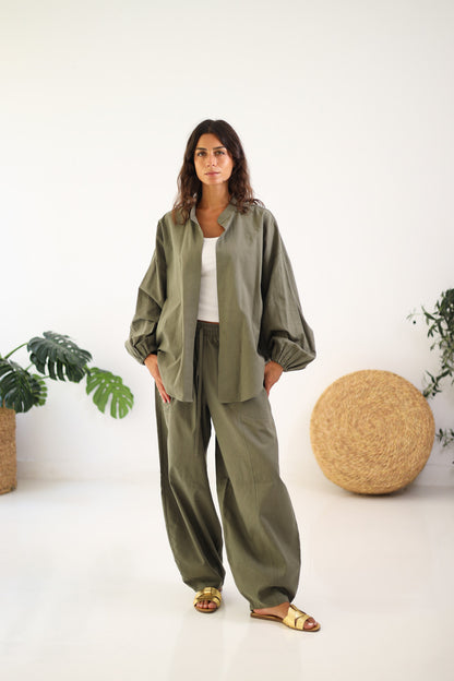 Ballon Sleeves Shirt - Olive