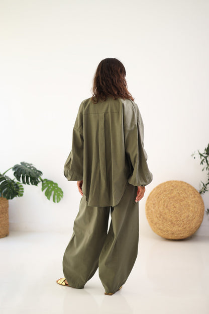 Ballon Sleeves Shirt - Olive