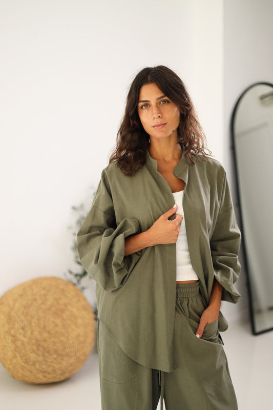 Ballon Sleeves Shirt - Olive