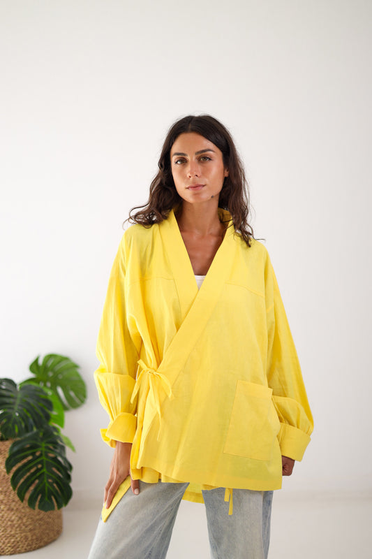Wrapped Linen Shirt- Butter Yellow