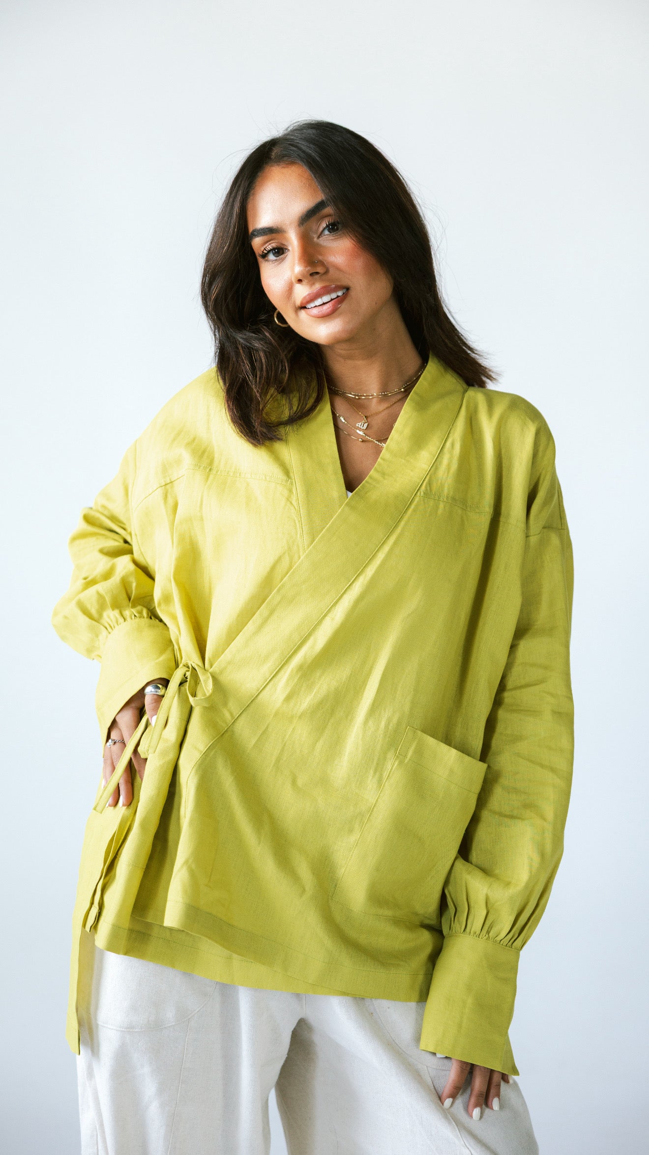 Wrapped Pure Linen shirt - Lime