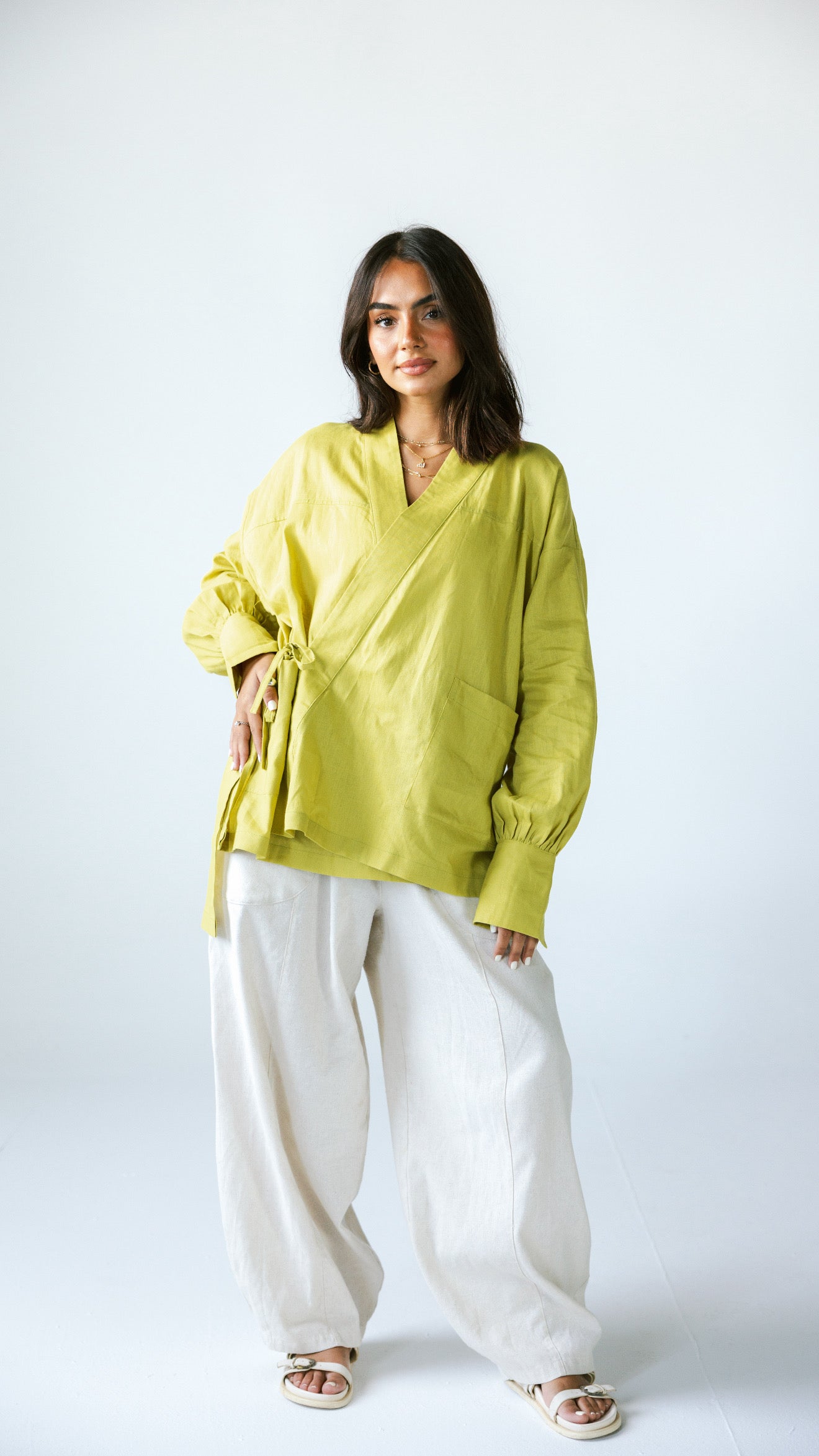 Wrapped Pure Linen shirt - Lime
