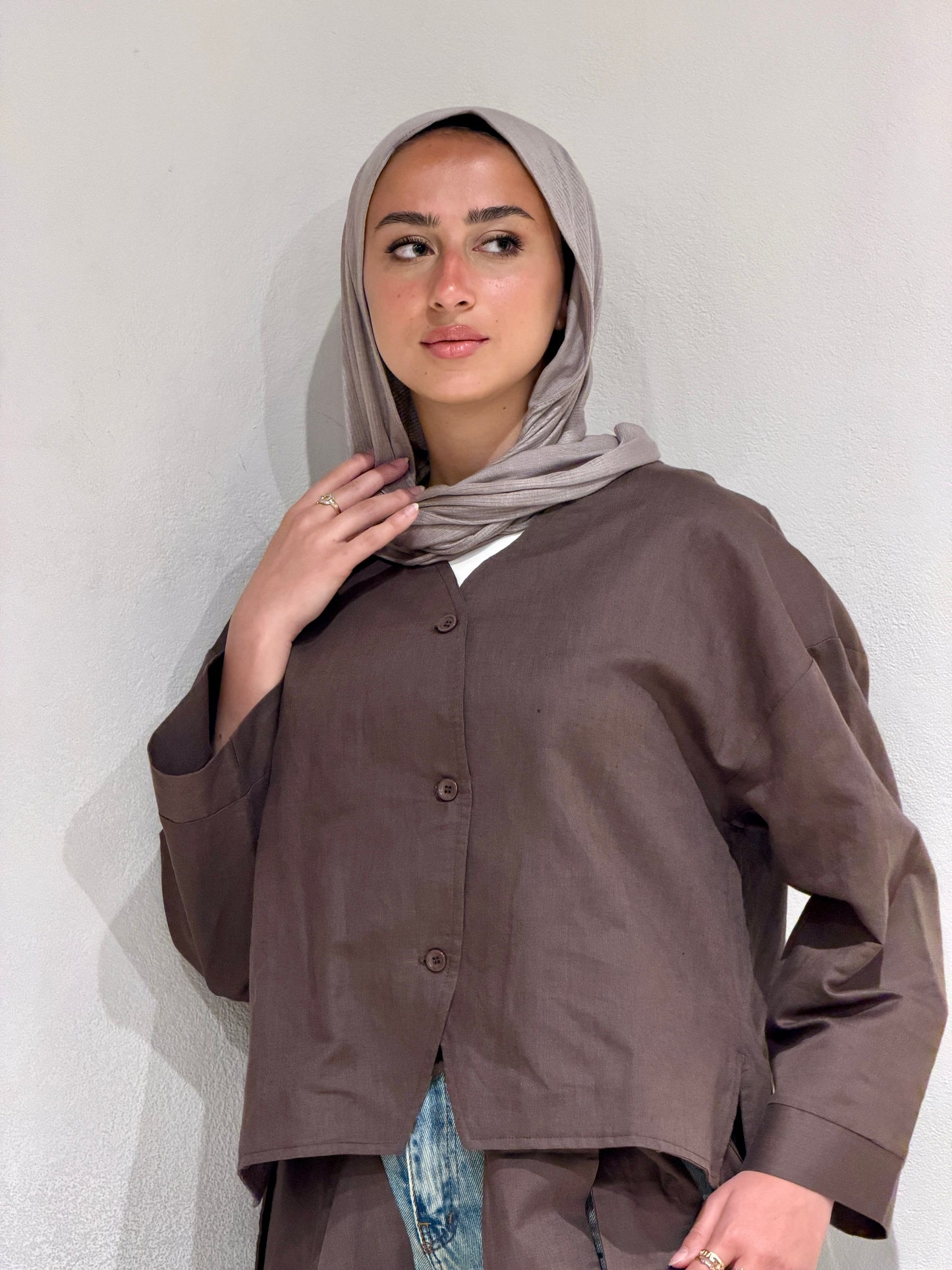 Pure Linen Shirt - BROWN