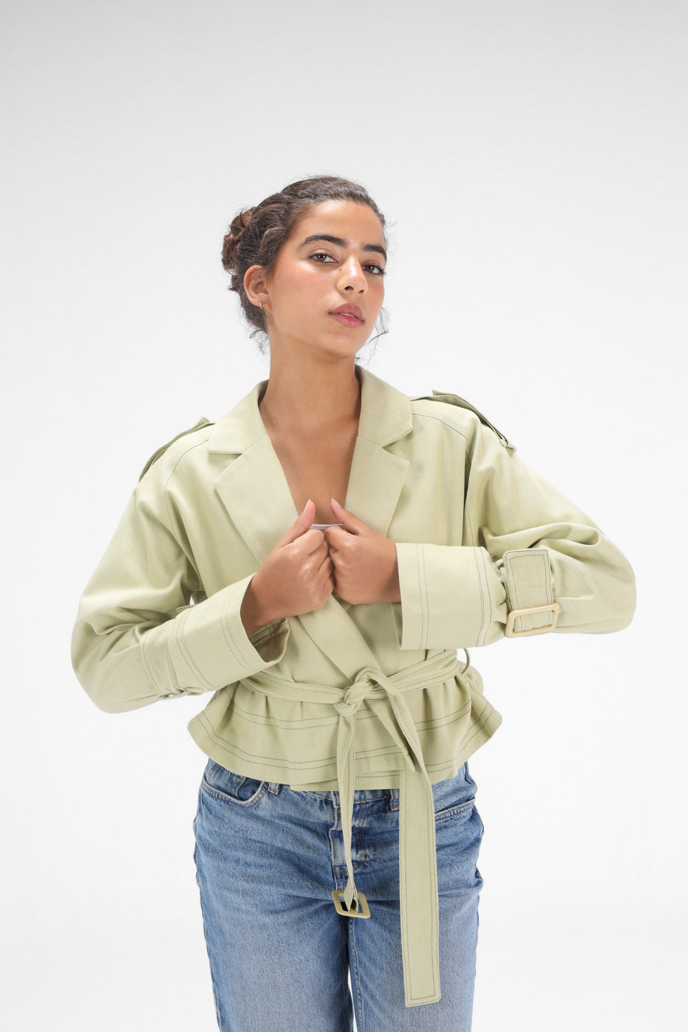Cropped Trench Coat - pistachio