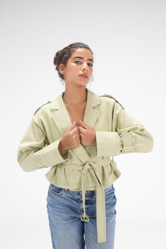 Cropped Trench Coat - pistachio