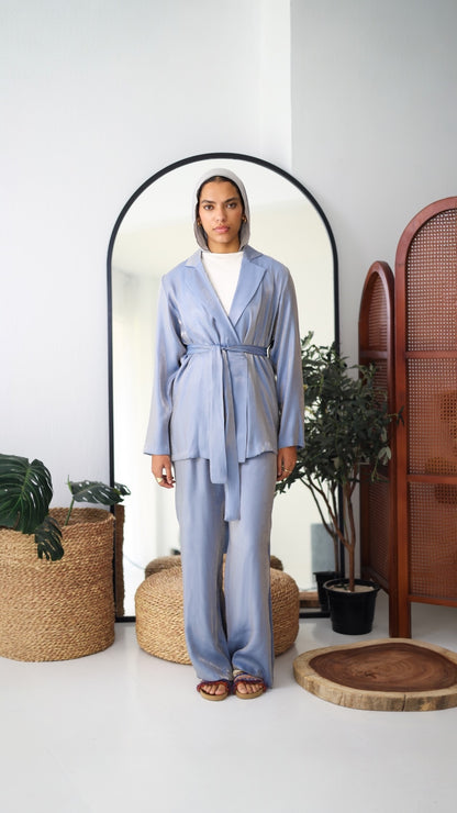 Shimmer Blazer Set - Blue