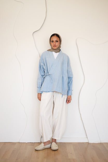 Wrapped Linen Shirt - BABY BLUE