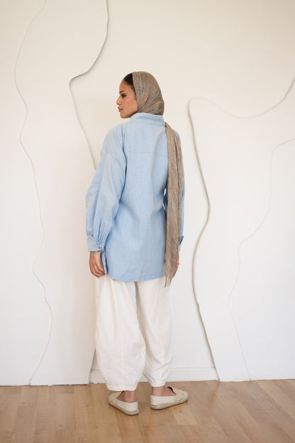 Wrapped Linen Shirt - BABY BLUE