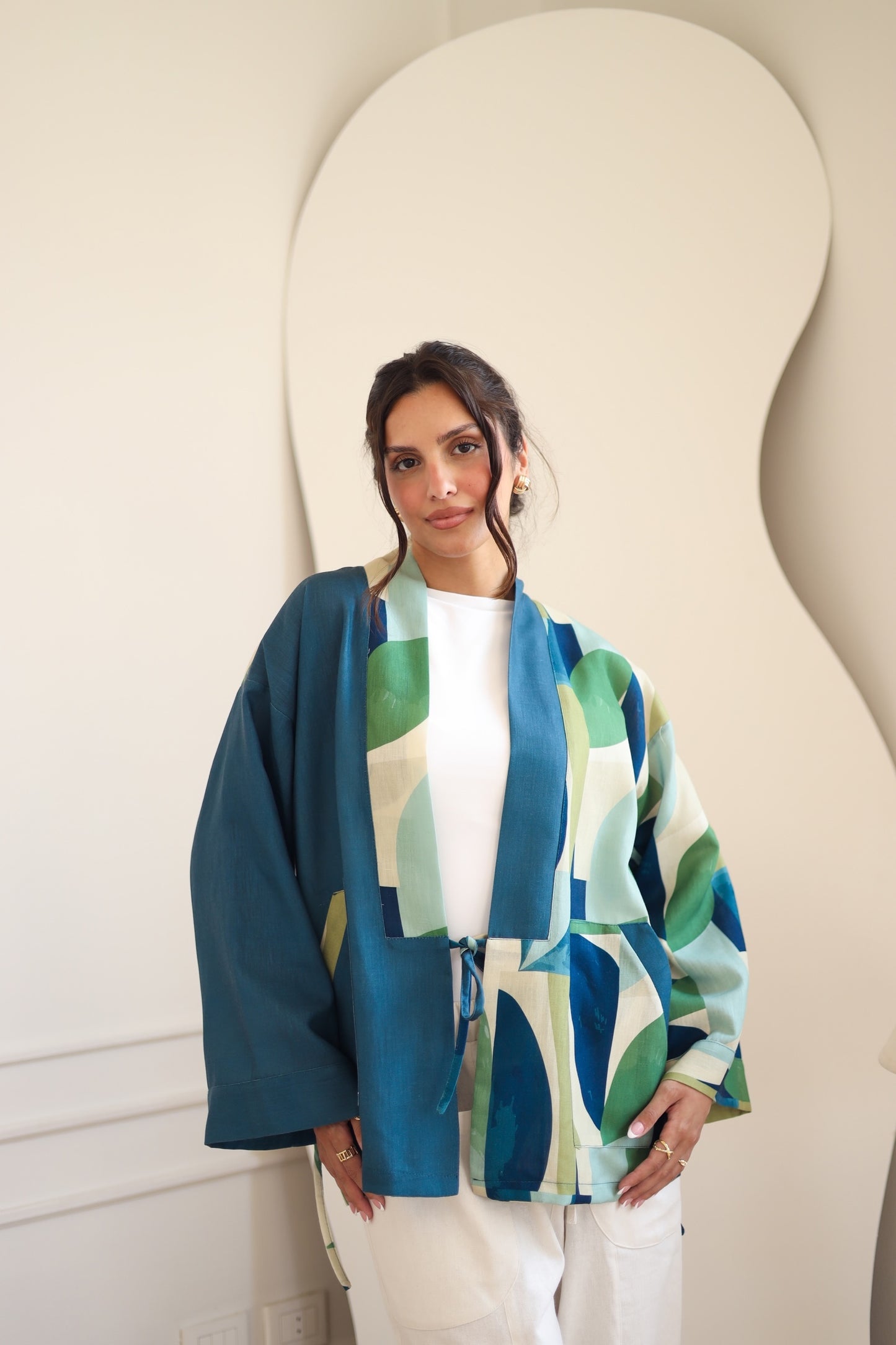 LINEN PRINTED KIMONO - BLUE