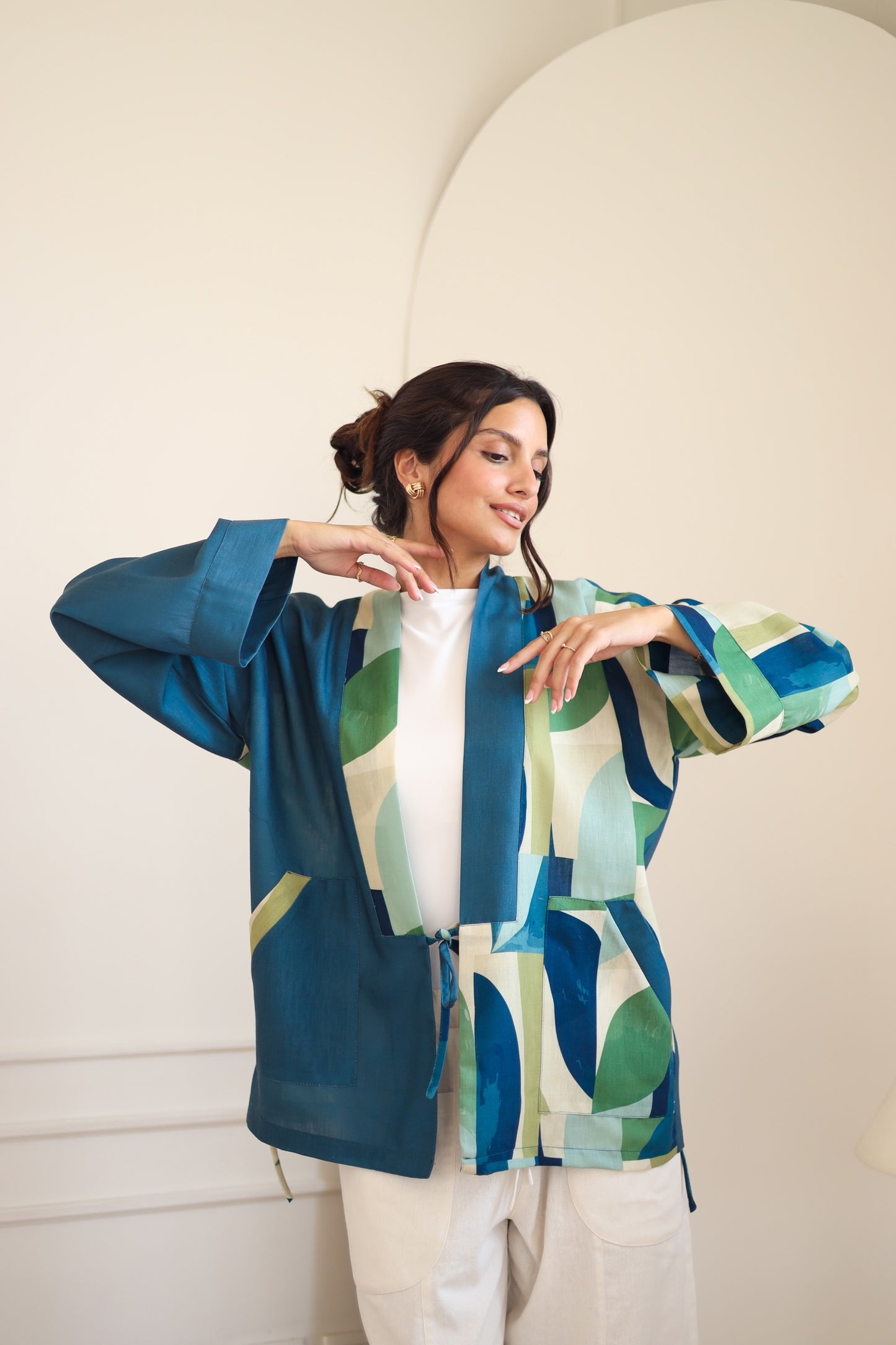 LINEN PRINTED KIMONO - BLUE
