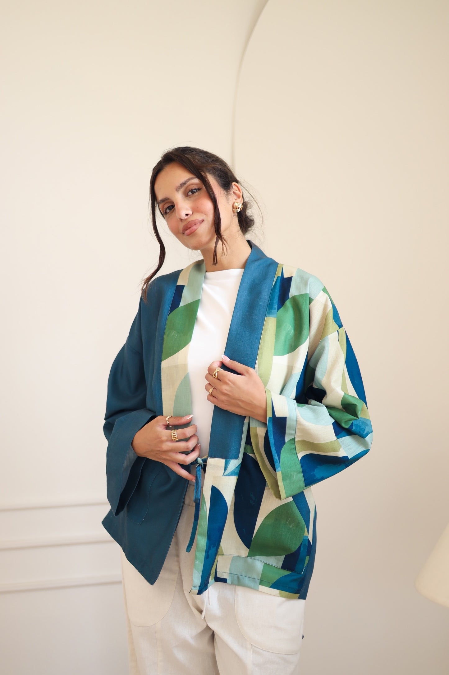 LINEN PRINTED KIMONO - BLUE