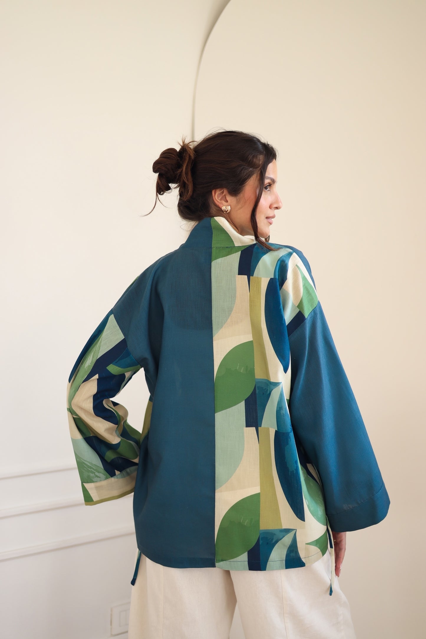 LINEN PRINTED KIMONO - BLUE