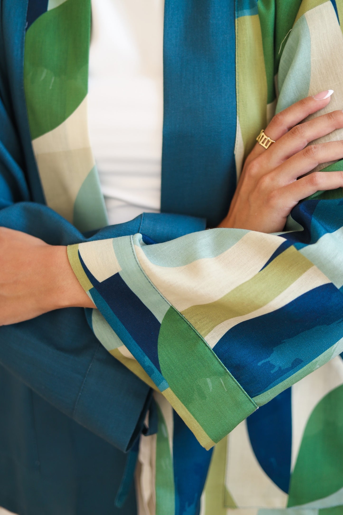 LINEN PRINTED KIMONO - BLUE