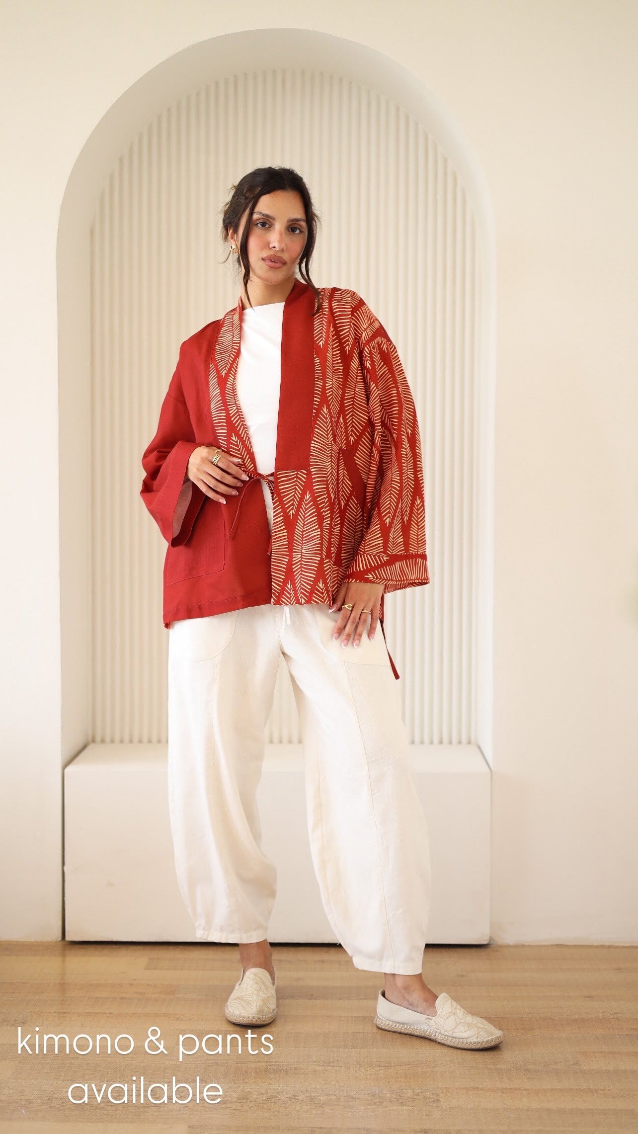 LINEN PRINTED KIMONO - MAROON