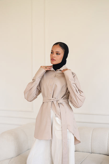 Poplin Wrapped Chemise - BEIGE
