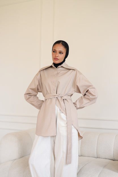 Poplin Wrapped Chemise - BEIGE