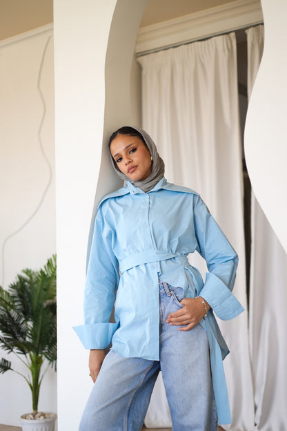 Poplin Wrapped Chemise - BABY BLUE