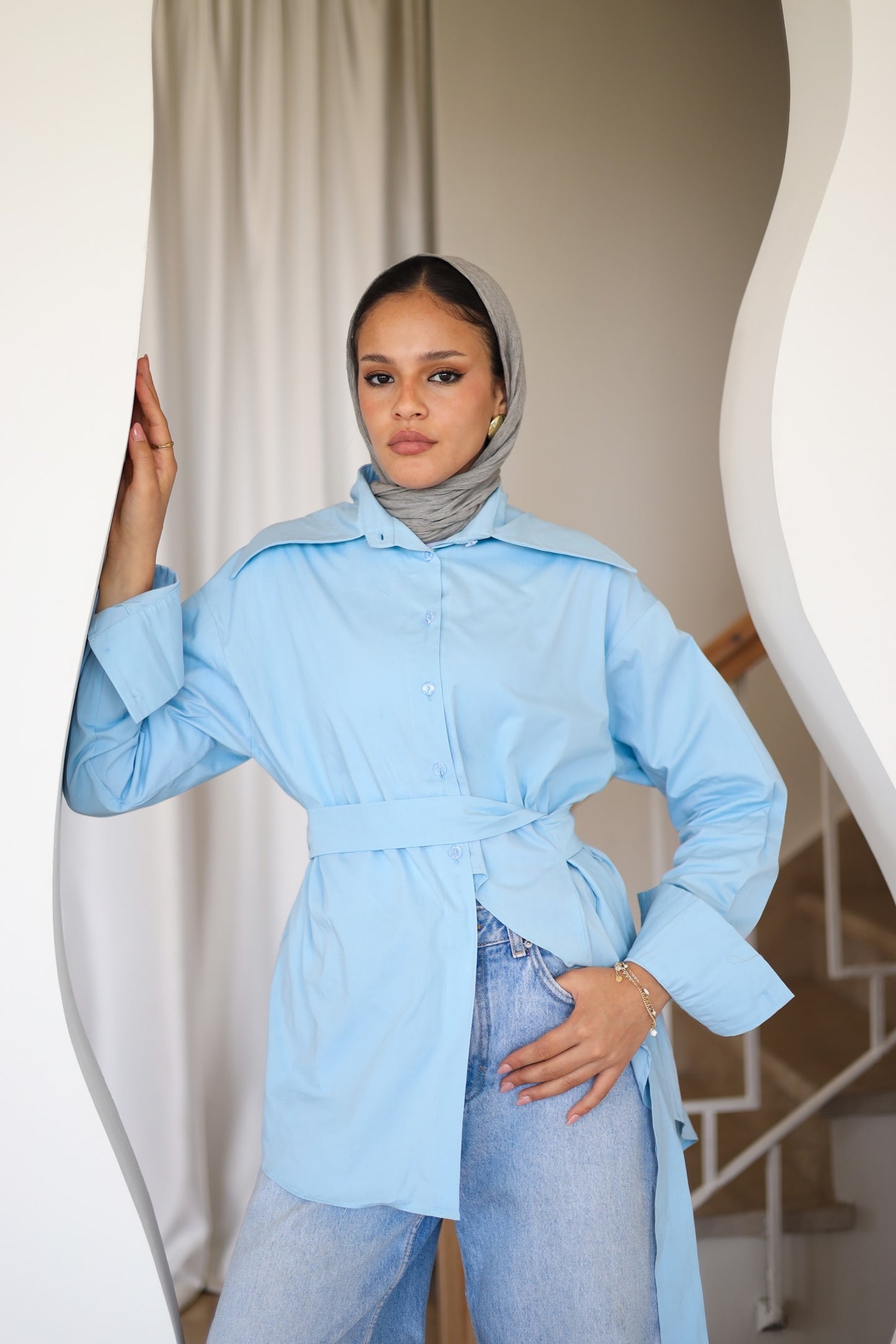 Poplin Wrapped Chemise - BABY BLUE