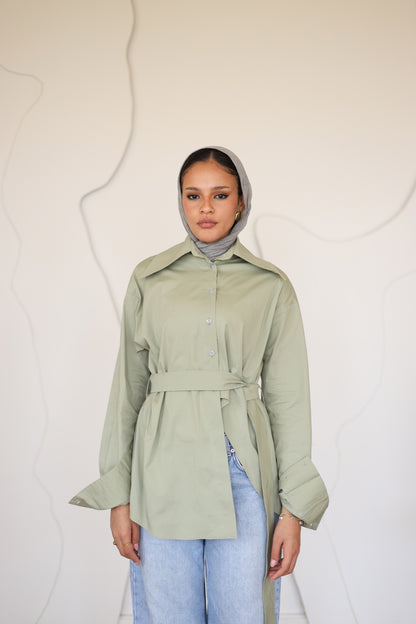 Poplin Wrapped Chemise - OLIVE