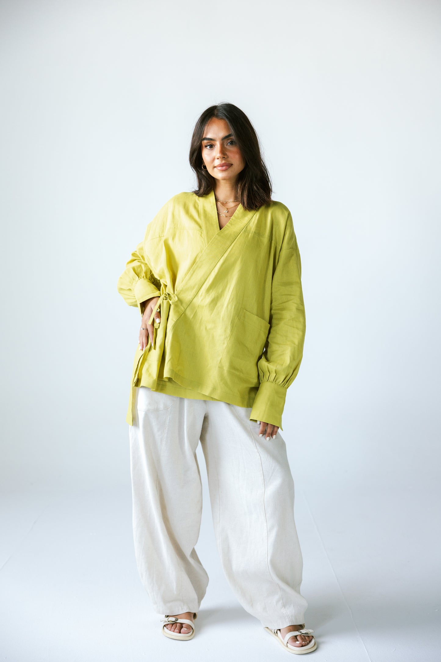Wrapped Pure Linen shirt - Lime