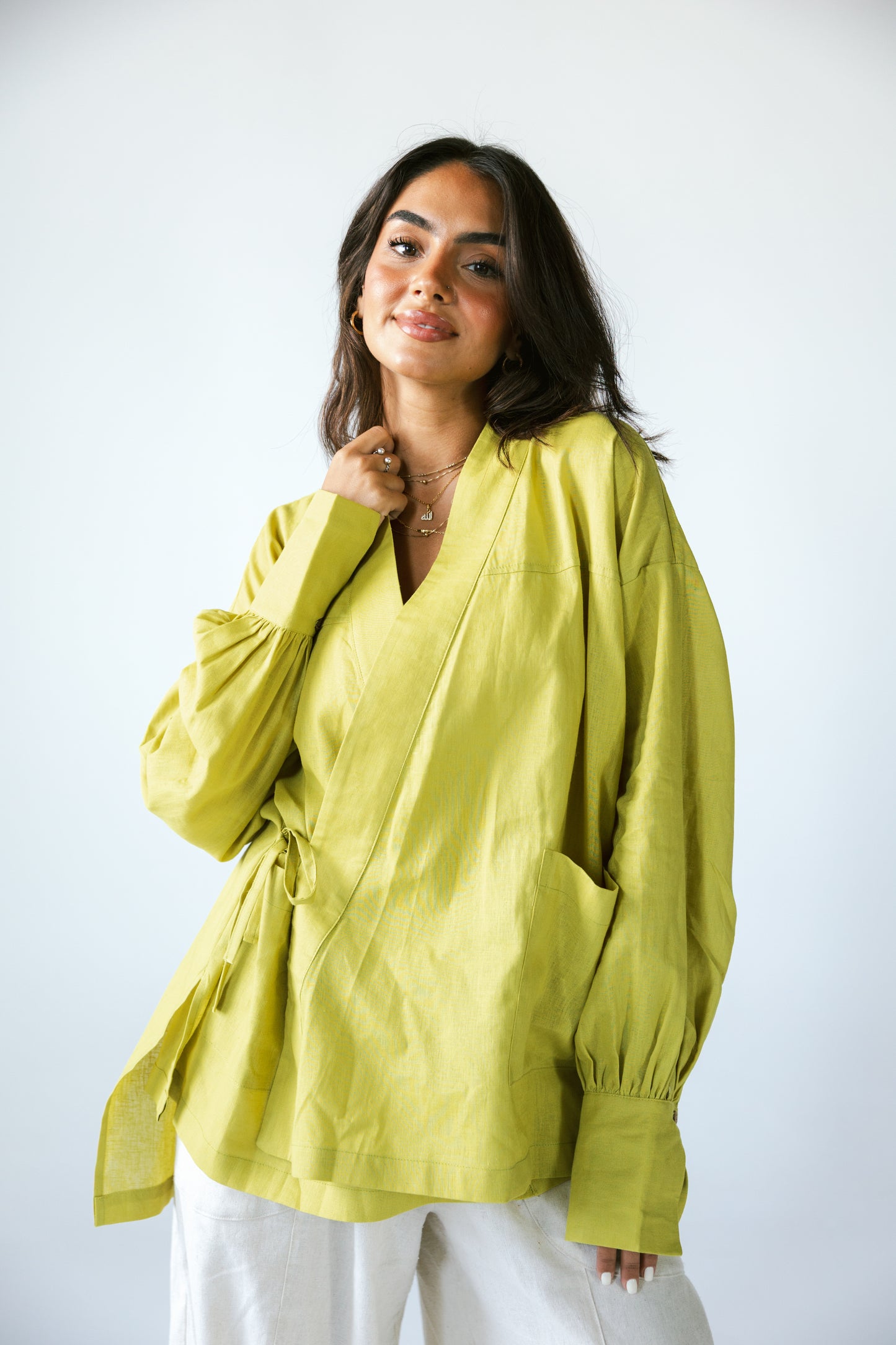 Wrapped Pure Linen shirt - Lime