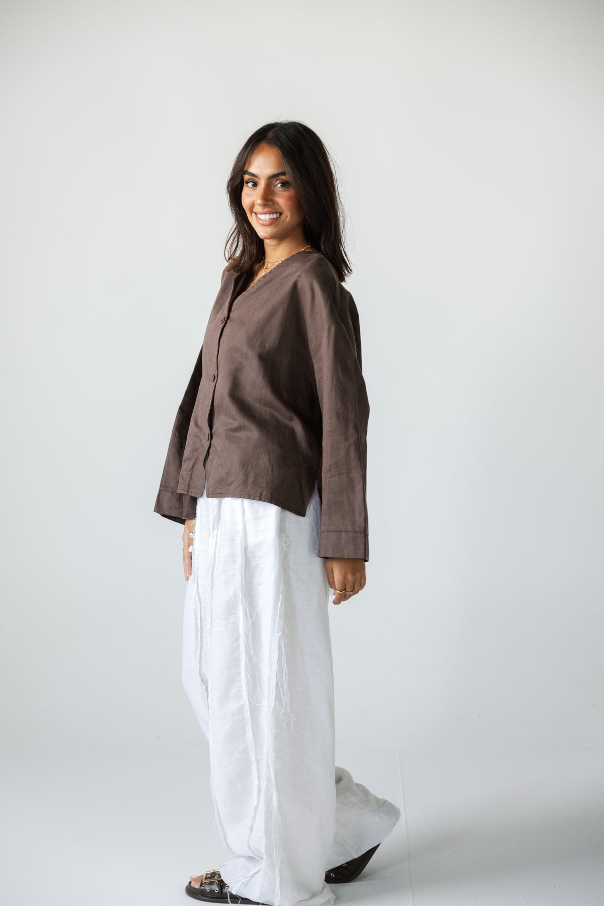 Pure Linen Shirt - BROWN