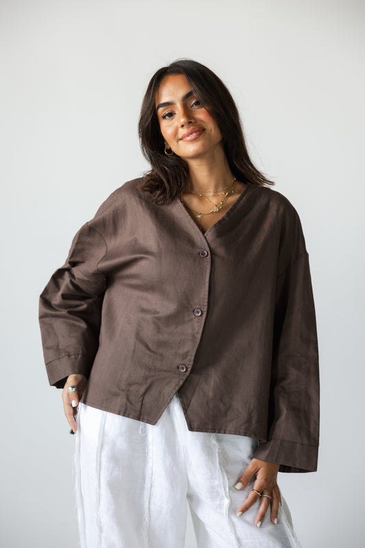 Pure Linen Shirt - BROWN