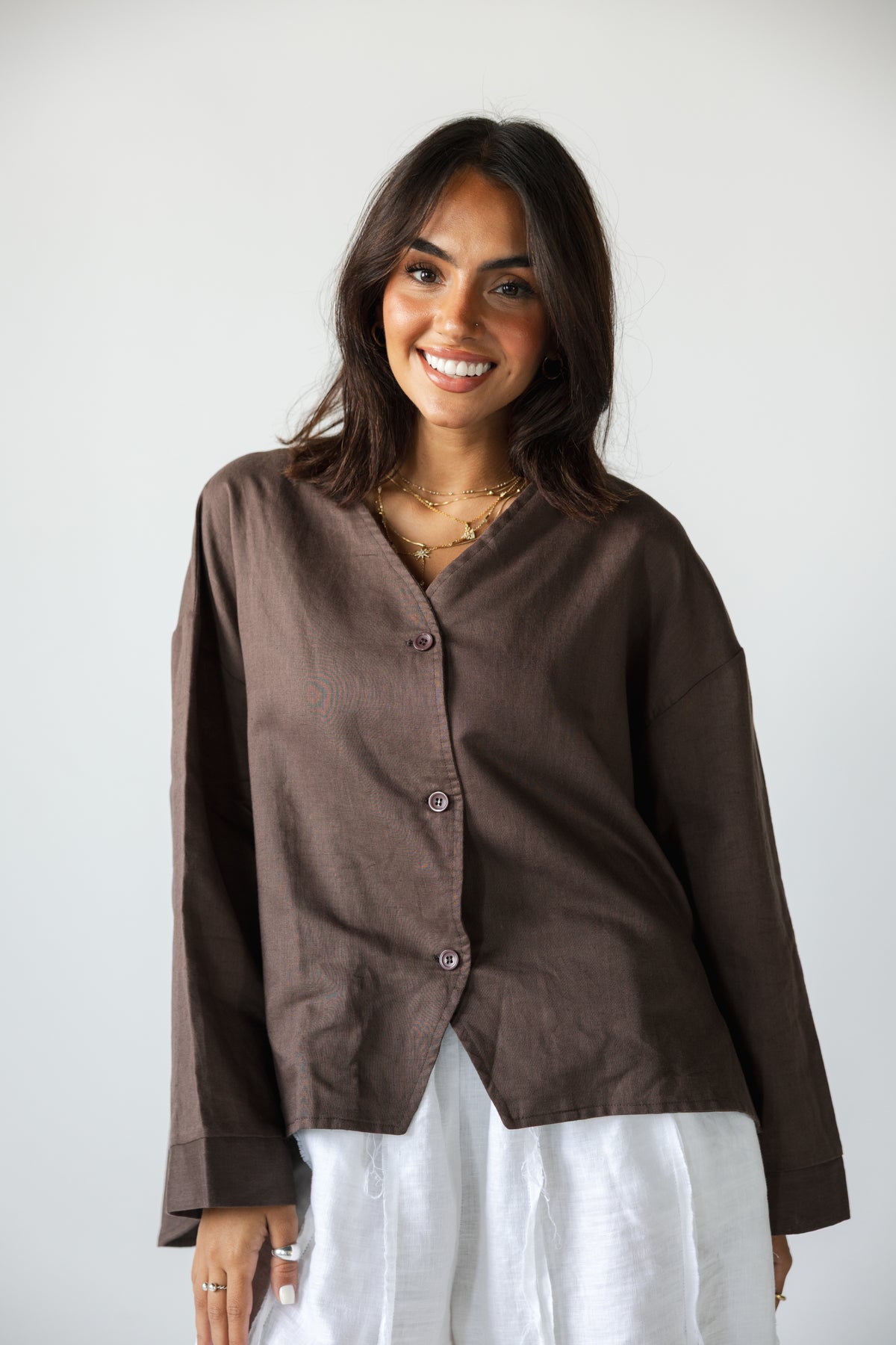 Pure Linen Shirt - BROWN
